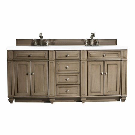 JAMES MARTIN VANITIES Bristol 72in Double Vanity, Whitewashed Walnut w/ 3 CM White Zeus Quartz Top 157-V72-WW-3WZ